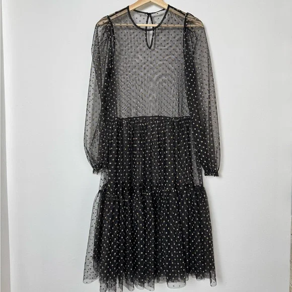 Sheer Black and Tan Polka Dot Maxi Dress - Size M - Picture 3 of 13